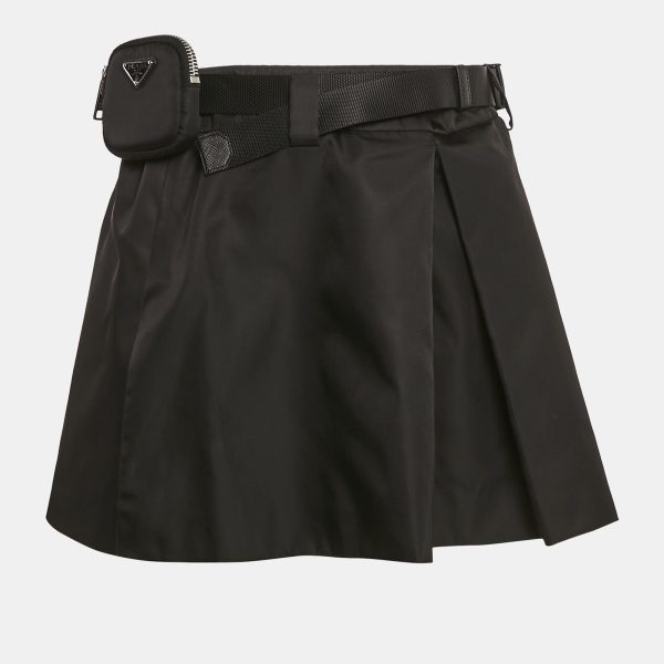Prada Black Nylon Pouch Belted Mini Skirt M