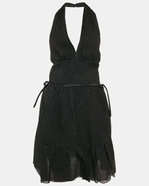 Prada Black Textured Organza Silk Halter Neck Mini Dress M