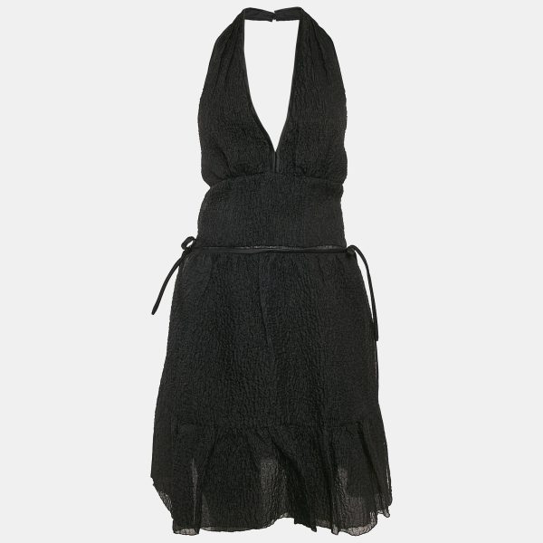 Prada Black Textured Organza Silk Halter Neck Mini Dress M