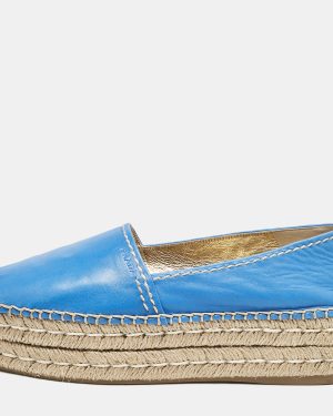 Prada Blue Leather Open Toe Platform Espadrilles Size 39