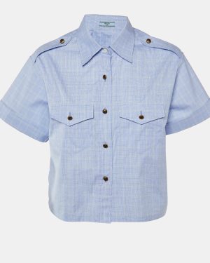 Prada Blue Prince Of Wales Cotton Crop Shirt M