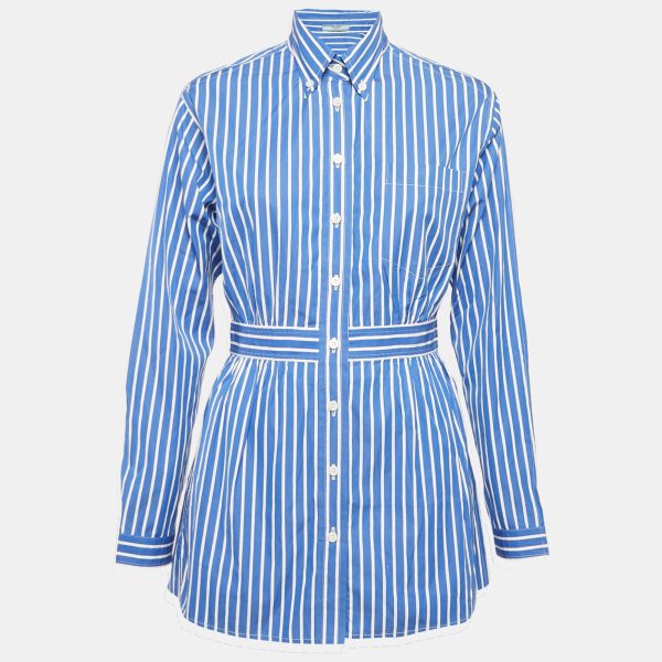 Prada Blue Stripe Cotton Mini Shirt Dress S