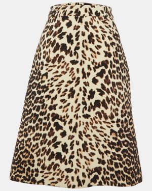 Prada Brown Leopard Print Wool A-Line Skirt S