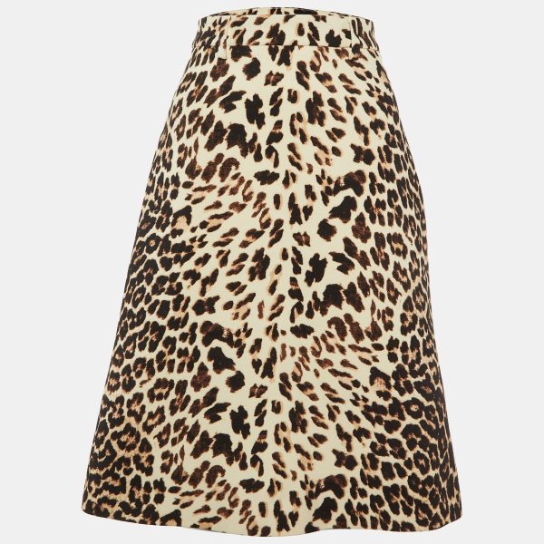 Prada Brown Leopard Print Wool A-Line Skirt S
