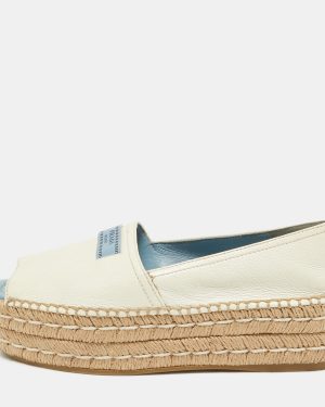 Prada Cream Leather Open Toe Platform Espadrilles Size 36.5