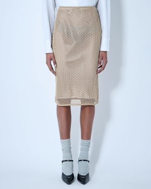 Prada Crochet Midi Skirt - Woman Skirts Beige It - 38