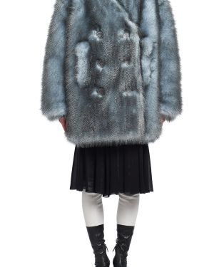 Prada - Double-Breasted Faux Fur Coat - Blue - IT 48 - Moda Operandi