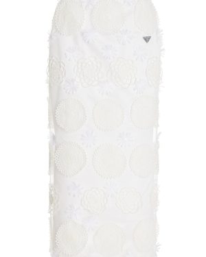 Prada - Duchesse Embroidered Silk Midi Skirt - White - IT 38 - Moda Operandi