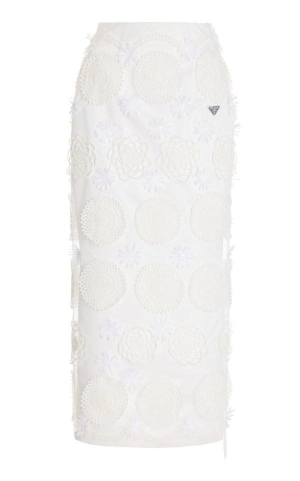 Prada - Duchesse Embroidered Silk Midi Skirt - White - IT 38 - Moda Operandi