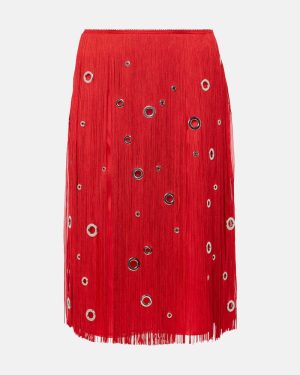 Prada Fringed embellished silk midi skirt