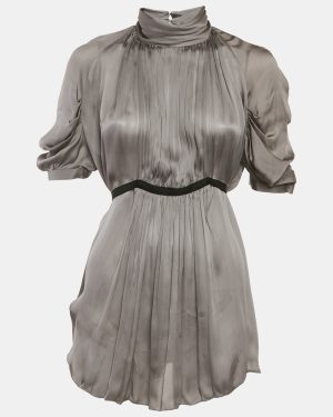 Prada Grey Silk Pleated Blouse S