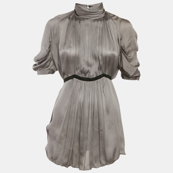 Prada Grey Silk Pleated Blouse S
