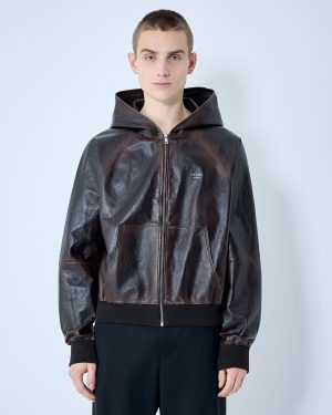 Prada Leather Hooded Jacket - Jackets Brown It - 40