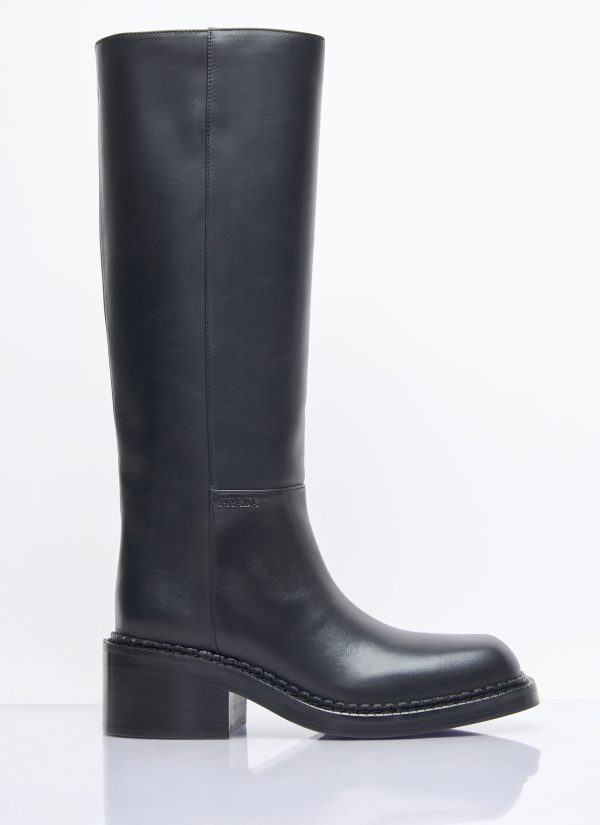 Prada Leather Knee-high Boots - Woman Boots Black Eu - 36
