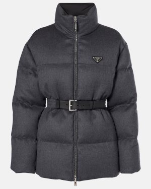 Prada Leather-trimmed wool puffer jacket
