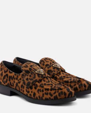 Prada Logo leopard-print calf hair loafers