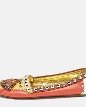Prada Multicolor Leather Studded Tassel Slip On Loafers Size 38