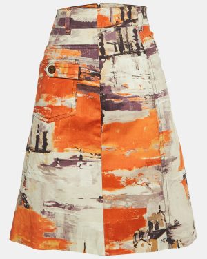 Prada Multicolor Oil Paint Effect Printed Denim Skirt M
