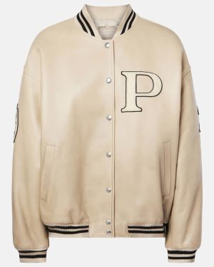 Prada Patch-applique padded leather varsity jacket