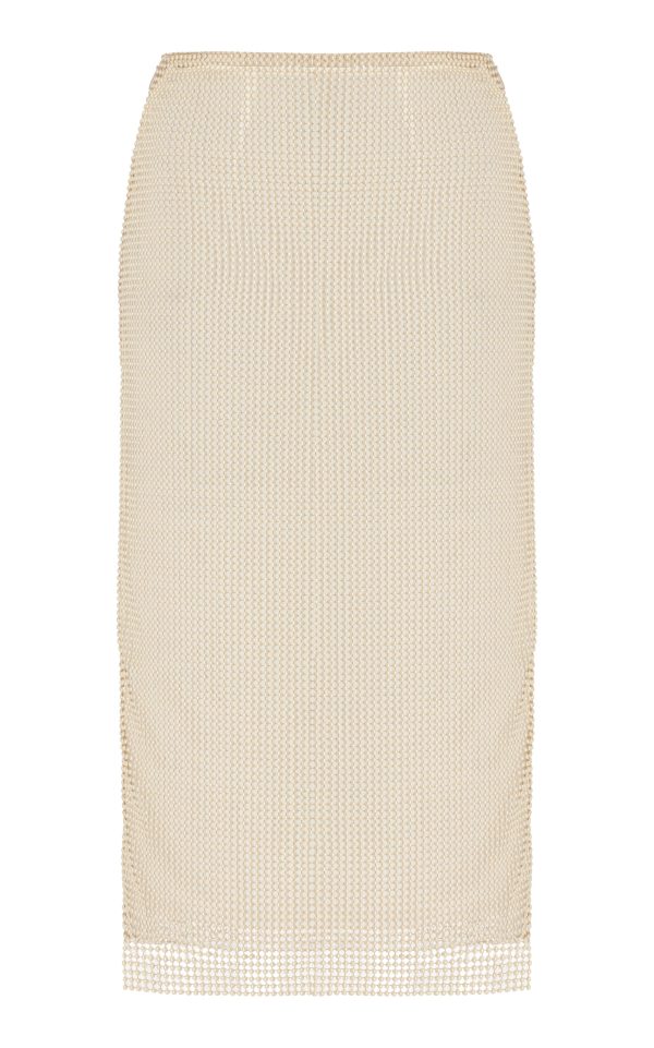 Prada - Pearl-Embroidered Mesh Midi Skirt - Neutral - IT 38 - Moda Operandi