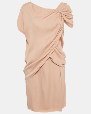 Prada Pink Satin Asymmetrical Draped Mini Shift Dress M