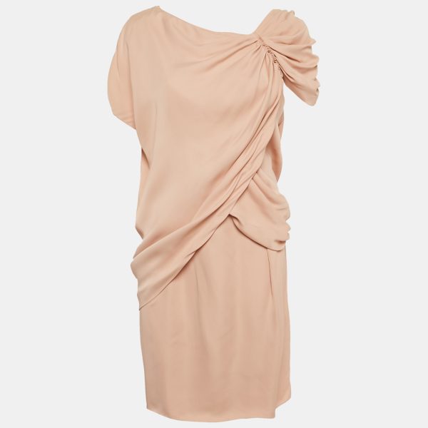 Prada Pink Satin Asymmetrical Draped Mini Shift Dress M
