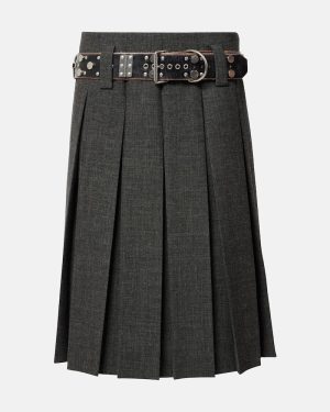 Prada Pleated virgin wool midi skirt