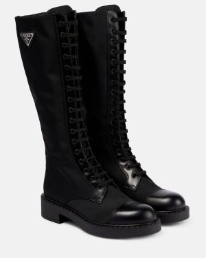 Prada Re-Nylon and leather knee-high boots