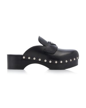 Prada - Studded Leather Clogs - Black - IT 36 - Moda Operandi