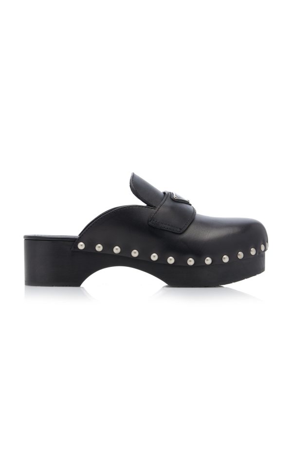 Prada - Studded Leather Clogs - Black - IT 36 - Moda Operandi
