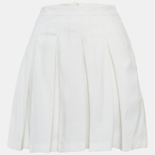 Prada White Cotton Pleated Mini Skirt M