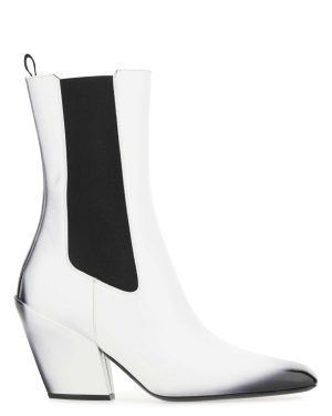 Prada White Leather Ankle Boots