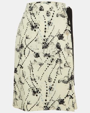 Prada White Printed Cotton Midi Wrap Skirt S/M