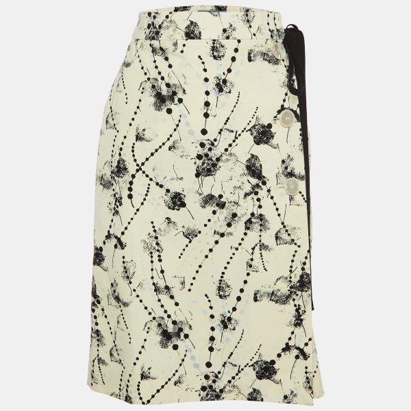 Prada White Printed Cotton Midi Wrap Skirt S/M