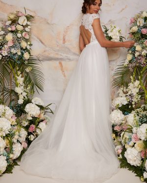 Premium Lace Backless Wedding Dress in White - 8
