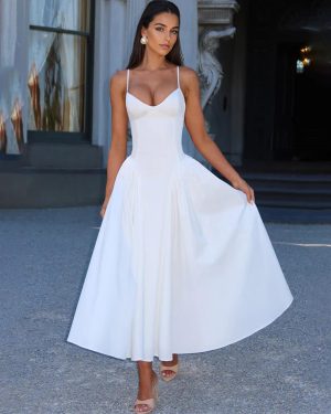 Princess Waistline V-Neck Long Slip Dress In White 2025
