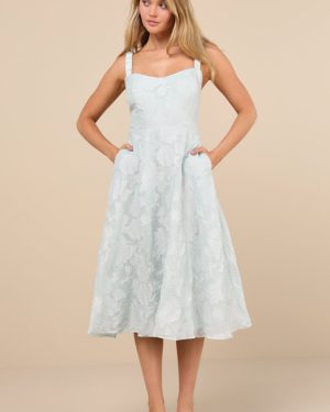Pristine Muse Mint Green Jacquard Skater Midi Dress