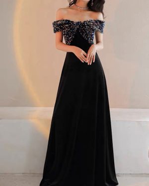 Prom Dress 2025 A-Line Bateau Neck Velour Floor-Length Sequins Formal Party Dresses Wedding Guest Dresses Free Customization
