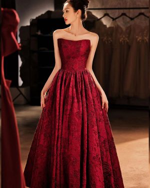 Prom Dress 2025 A-Line Strapless Jacquard Floor-Length Embroidered Pageant Dresses Free Customization