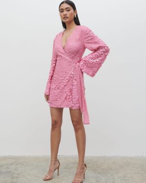 Provence Wrap Sequin Dress - Pink, 16