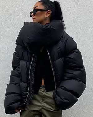 Puffer Jacket Coats Black Stand Collar Winter Outerwear 2025