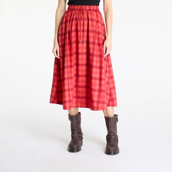 Puma Woven Midi AOP Pleated Skirt Red Fire XS