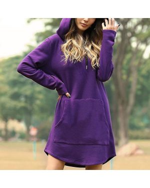 (Purple, 3XL) Women Oversized Hooded Sweatshirt Hoodie Dress Pullover Jumper Long Top