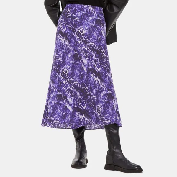 Purple Glossy Leopard Bias Midi Skirt