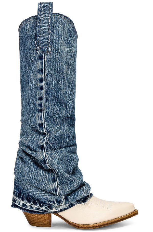 R13 Mid Cowboy Boot with Sleeve in Indigo - Denim-Medium. Size 36 (also in ).