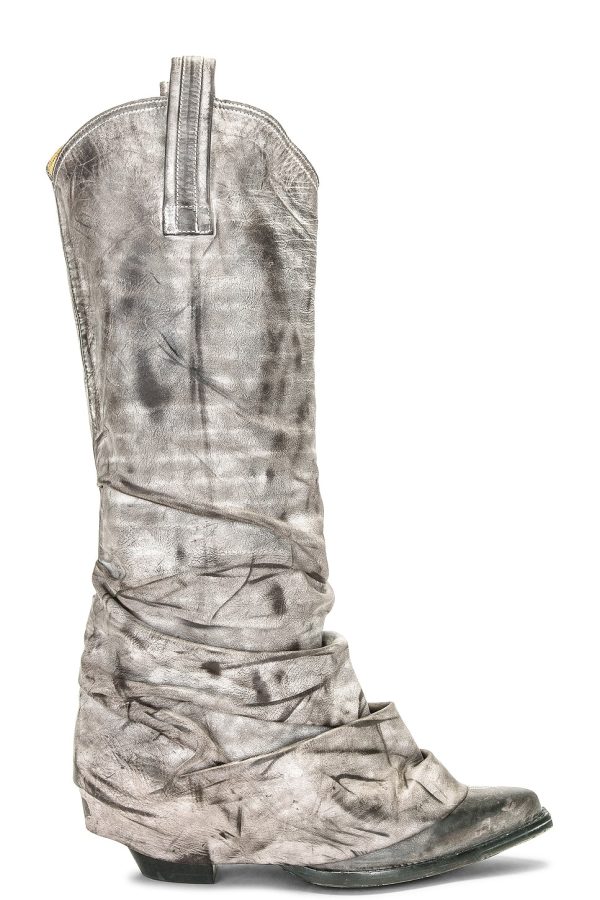 R13 Mid Cowboy Boots in Distressed Grey - Grey. Size 36 (also in ).