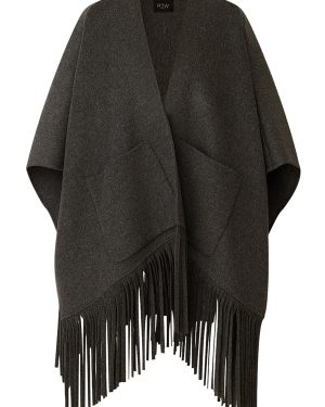 R2W - Fringed Wool Cape Coat - Grey - OS - Moda Operandi