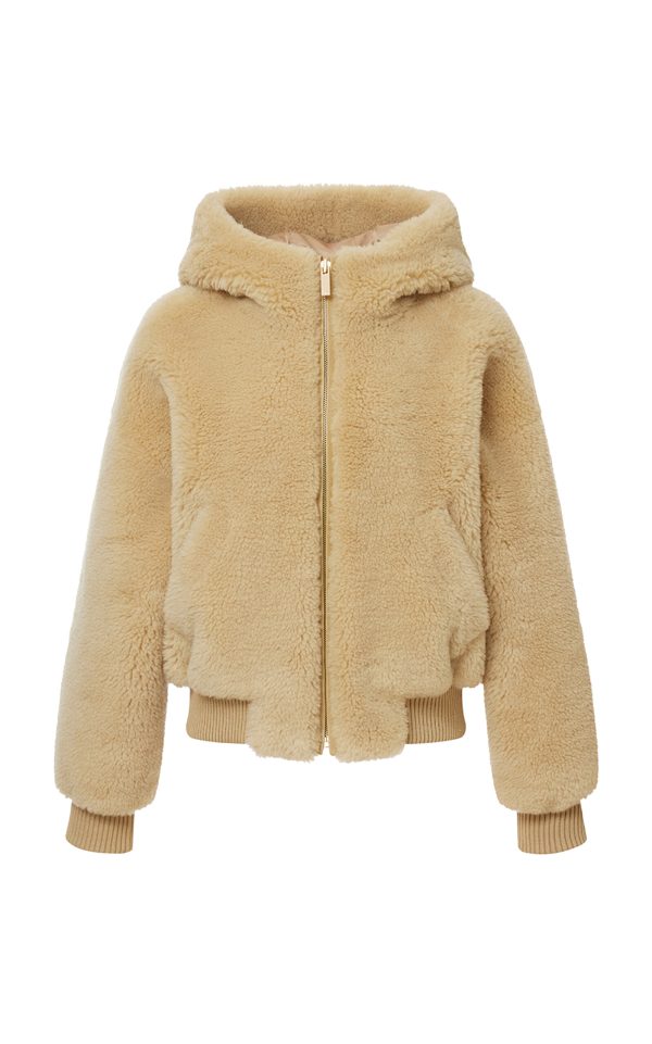 R2W - Wool Hooded Bomber Jacket - Nude - OS - Moda Operandi