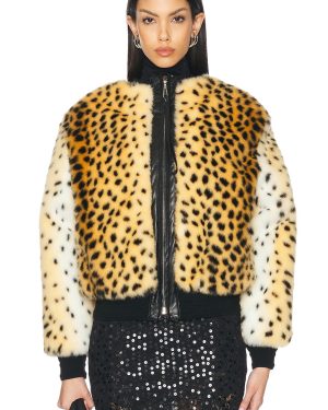 RABANNE Bomber Jacket in Guepard Brown & Black - Neutral. Size 38 (also in ).