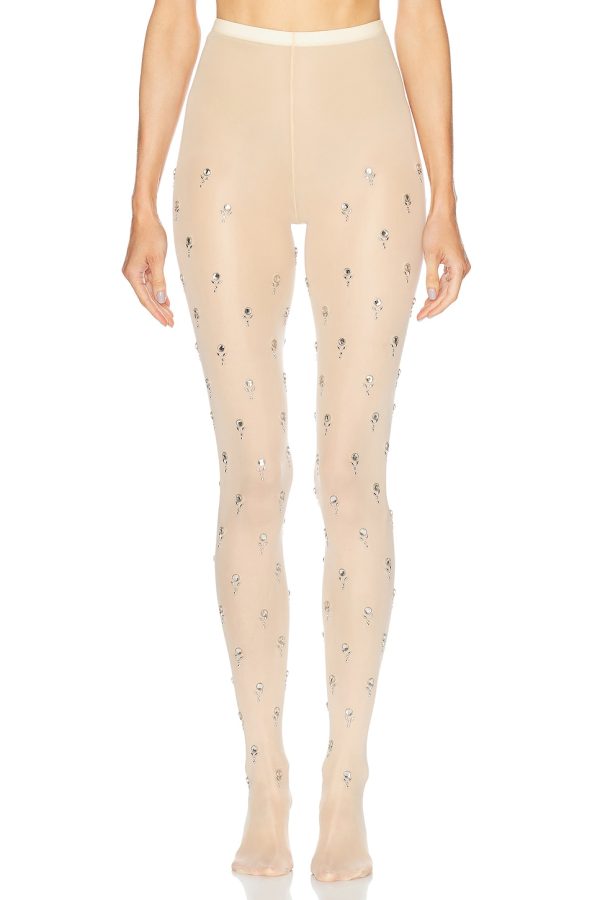RABANNE Embellished Tights in Pink - Peach. Size 34 (also in 38).